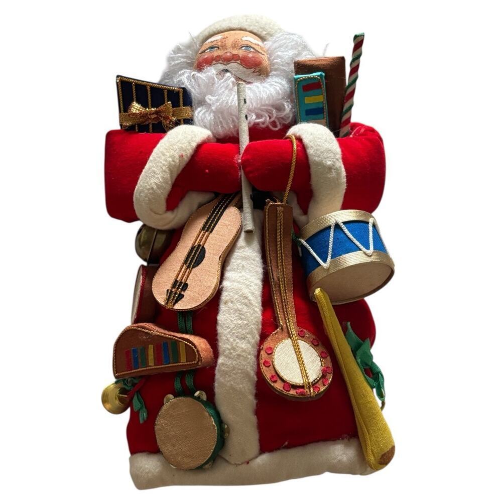 Christmas Corner Vintage 11” Santa Claus Plush Figure W Musical Instrument Gifts